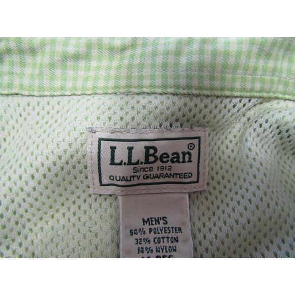 L.L. Bean Green Plaid Button Collar Shirt Mens size MR Tan Check Gingham Cotton - Picture 3 of 8